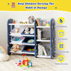 Kids toy storage organizer in blue with 6 bins and bookshelf, designed for safe, easy access and developing storage.