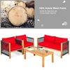 Side view of the acacia wood outdoor patio coffee table with a natural finish, perfect for outdoor relaxation and.