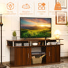 Walnut 63-inch TV entertainment console with 2 cabinets and open shelves, ideal for living room or bedroom use.