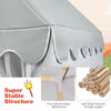 Kids large play castle fairy tent in gray with solid wood frame and soft mat, perfect for indoor and outdoor play.