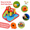 Inflatable water slide bounce house with 740 W blower, featuring a climbing wall, splash pool, and water cannon for.