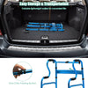 Folding wheeled stand-assist walker in blue with aluminum frame, easy storage, and one-click folding for convenience.