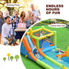 Inflatable water slide park featuring slides, trampoline, and basketball game, perfect for birthday parties and family.