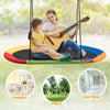 Colorful 60-inch saucer swing for indoor and outdoor use, adjustable height, supports up to 700lbs for multiple kids.