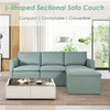 L-shaped sectional sofa couch in green with reversible chaise, featuring soft linen fabric and comfortable cushions for.