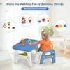 Kids activity table and chair set in blue with building blocks, perfect for preschool fun and creative play.