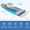 Inflatable stand-up paddle board featuring a non-slip EVA deck, premium PVC material, and removable fins for stability.