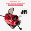 Red 2000W multi-purpose steam cleaner with detachable unit, showcasing storage for accessories and adjustable steam.