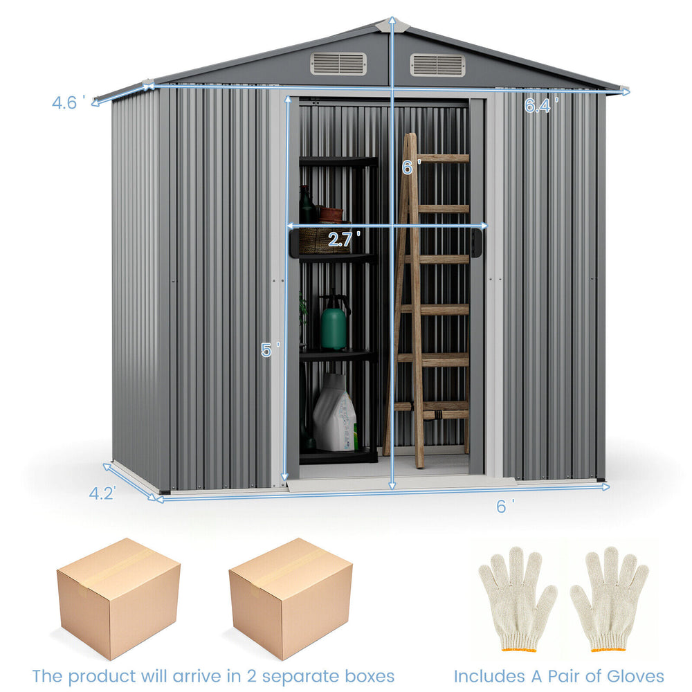 Costway Metal Storage Shed 6' x 4' with Sliding Double Lockable Doors New