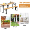 Folding wooden picnic table and bench set with natural wood grain, ideal for patio, backyard, or indoor use.