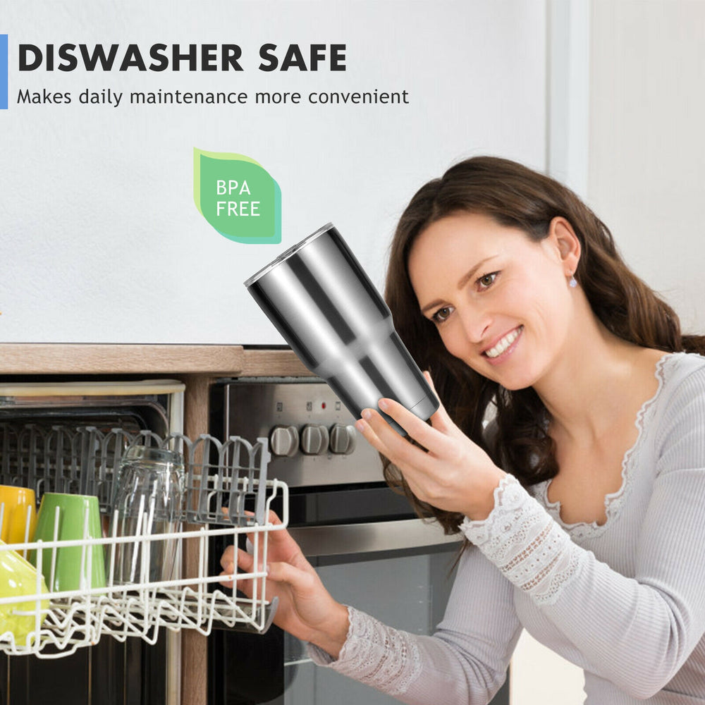 30oz stainless steel tumbler cup with lid, double wall vacuum insulated, dishwasher safe for easy maintenance.