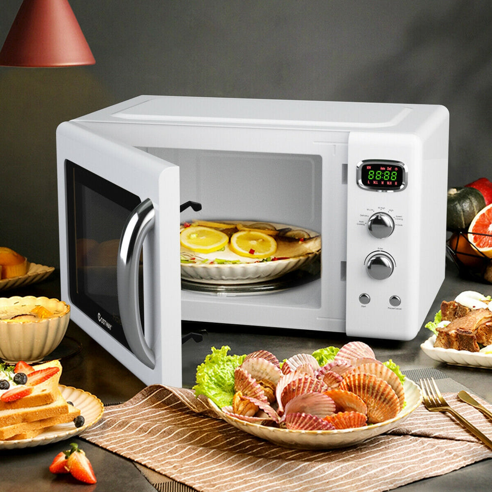 0.9 Cu.ft Retro Countertop Compact Microwave Oven-White - Gallery View 1 of 14