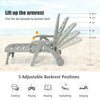 Gray 5-position adjustable folding lounger chaise chair shown reclining, perfect for sunbathing or relaxing in outdoor.
