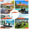 10 feet orange offset umbrella with 8 ribs, ideal for patio, poolside, or lawn use, featuring a sturdy cross base.