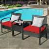 3 Pieces Outdoor Rattan Patio Conversation Set with Seat Cushions-Red - Gallery View 1 of 12