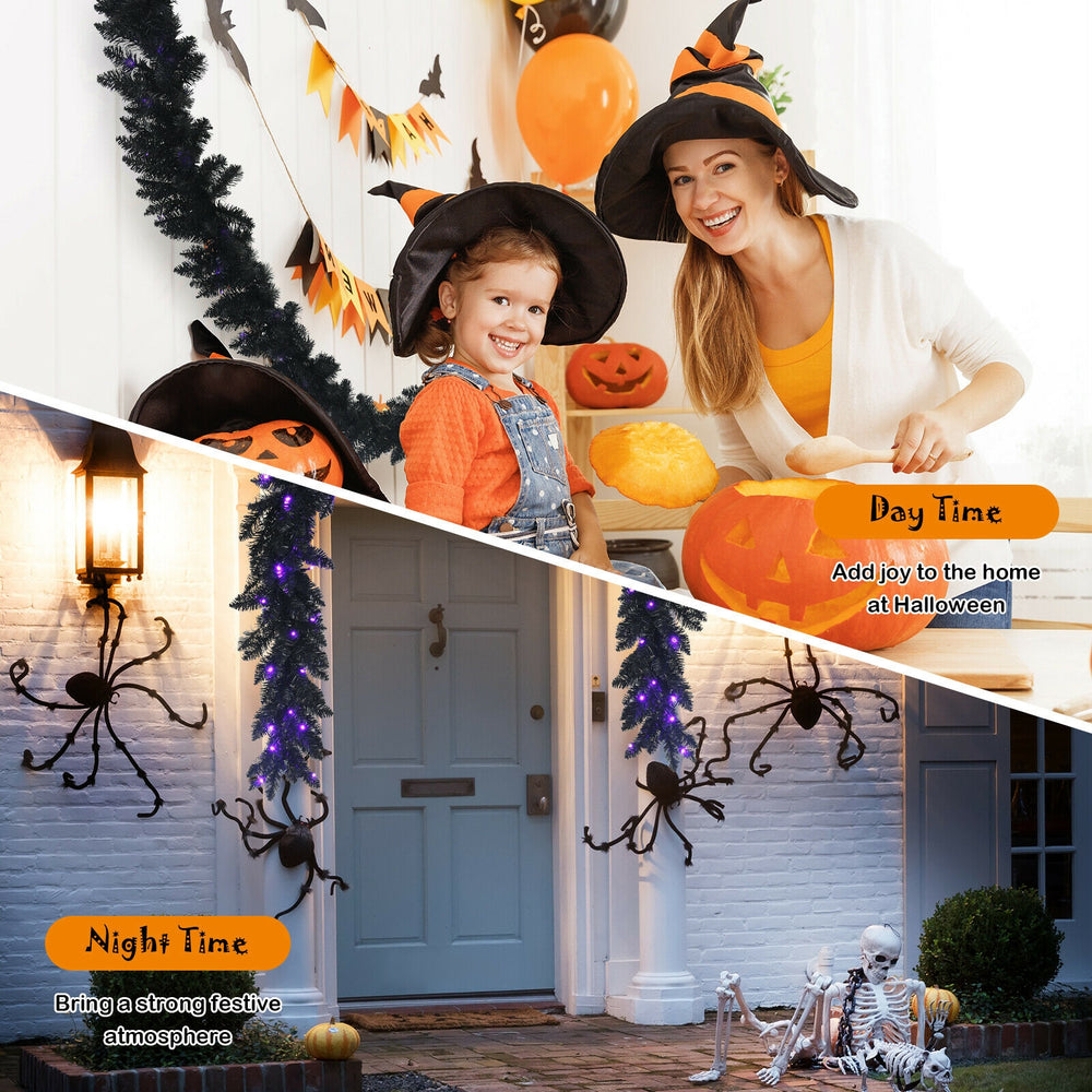 Pre-lit 9 feet Halloween garland with 50 purple LED lights, perfect for creating a festive atmosphere indoors or.