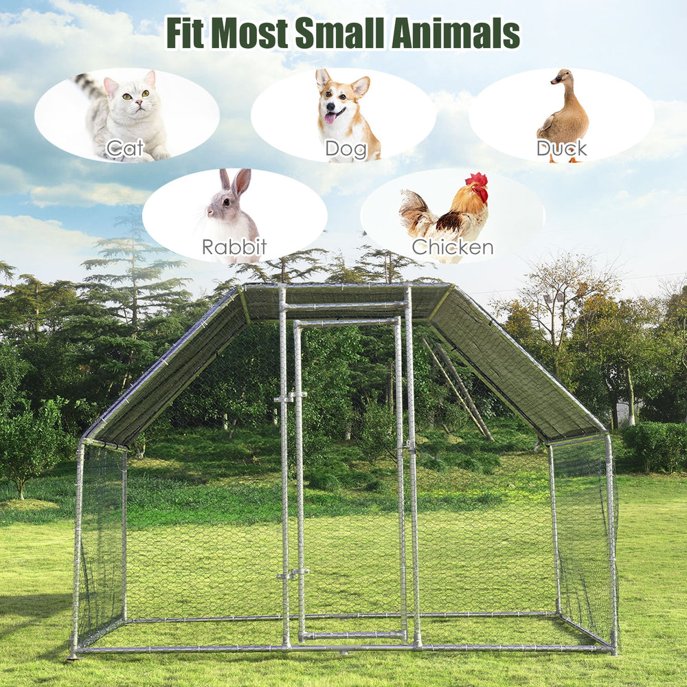 Large walk-in chicken run cage with galvanized frame and PVC coated mesh, perfect for outdoor pet safety and activities.