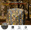 Portable 3-person tent with vivid wood camouflage, featuring multiple windows and durable polyester fabric for outdoor.