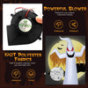8-foot Halloween inflatable ghost with rotatable flame LED lights, made of waterproof polyester fabric for outdoor use.