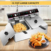 Dual tank electric countertop deep fryer with 12.7QT capacity, stainless steel construction, and removable baskets for.