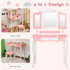 Kids pink vanity table with tri-folding mirror and detachable design, perfect for play or study in a child's room.