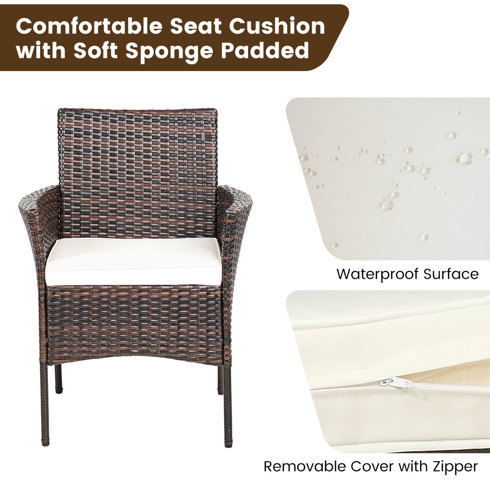 Single outdoor PE rattan armchair with waterproof seat cushion and removable cover, ideal for patio and garden use.