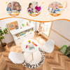 Kids activity play table with two white chairs, featuring beech legs, ideal for learning, playing, and eating.