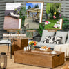 Rectangular 48" outdoor gas fire pit table with 50,000 BTU, lava rocks, and rustic wood grain pattern for patio warmth.