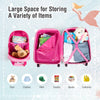 Kids rolling suitcase and backpack set in pink with astronaut pattern, featuring large storage space for toys and.