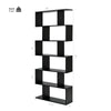 S-shaped black 6-tier bookshelf with spacious open compartments for stylish storage and display in any room.