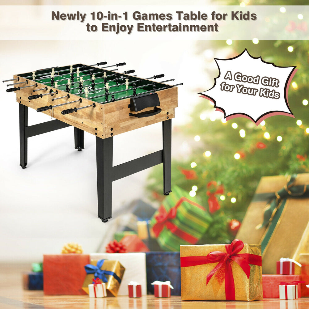 10-in-1 multi combo game table with wooden frame, suitable for kids and adults, perfect for family entertainment.