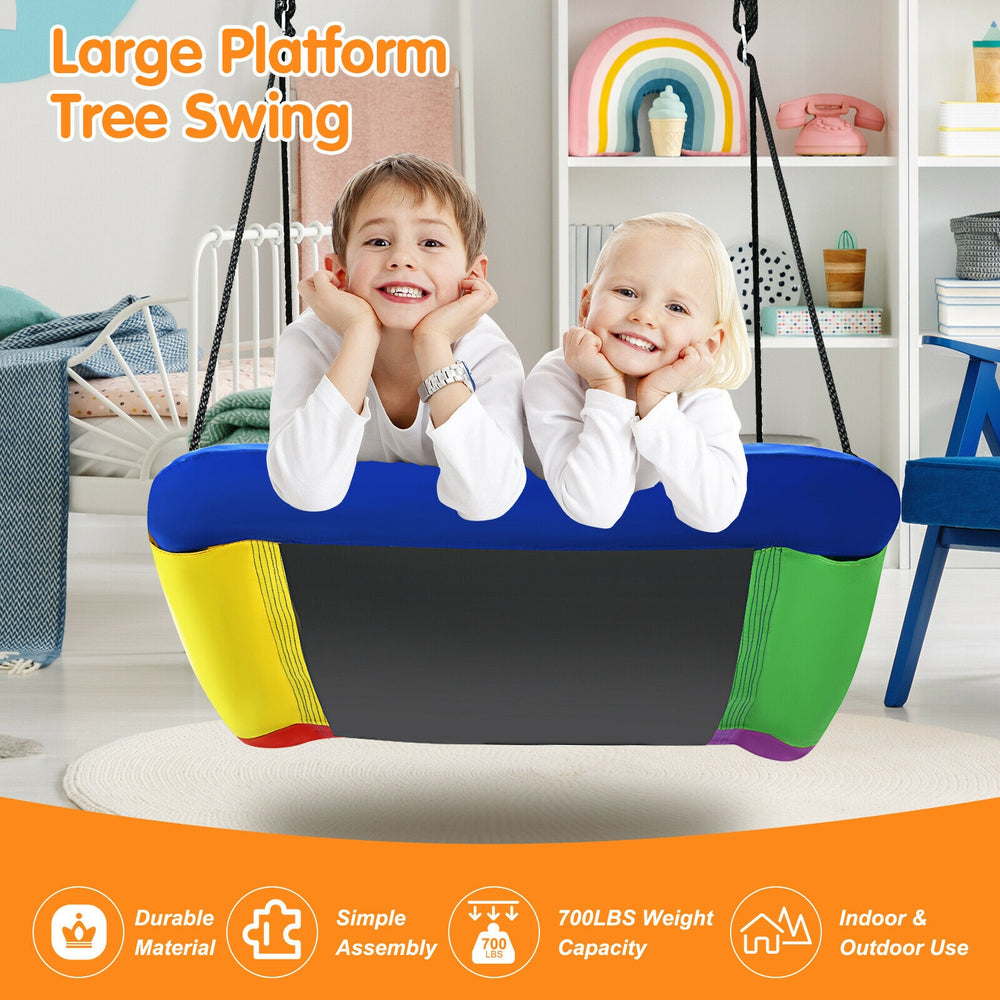 Large multicolor platform tree swing for kids and adults, featuring durable materials and 700lbs weight capacity for.