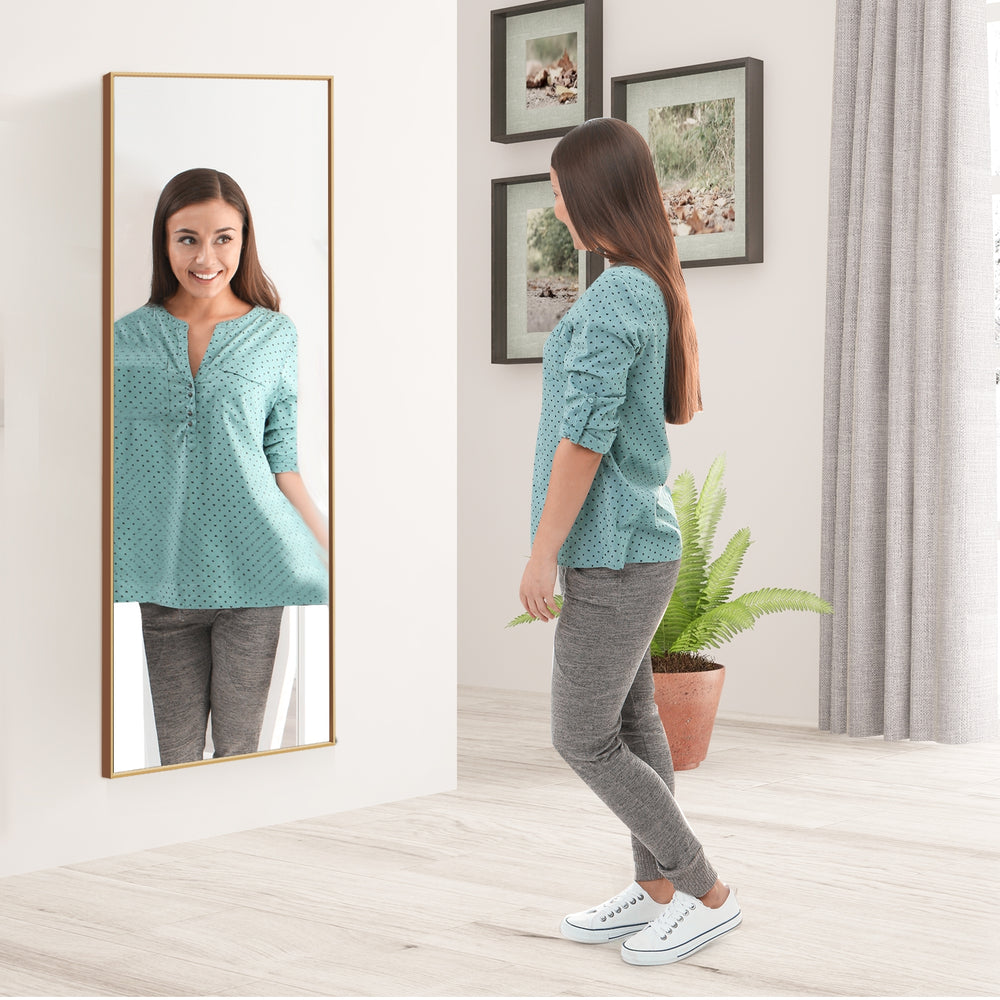 59 Inch Full Length Mirror Large Rectangle Bedroom Mirror-Golden - Gallery View 1 of 11