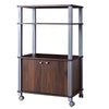 Walnut microwave rack stand showcasing sturdy construction with caster wheels for easy mobility and versatile kitchen.