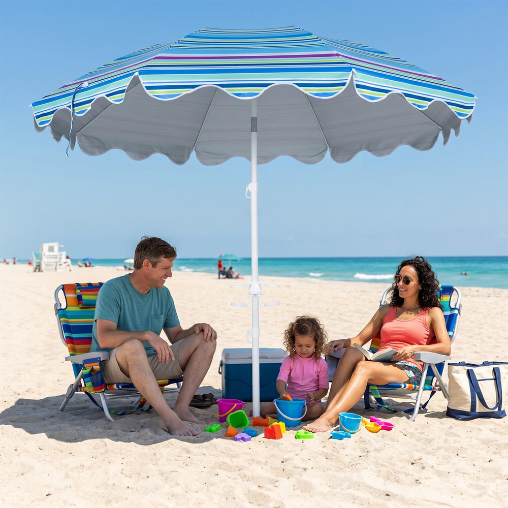 6.5 FT Beach Umbrella UPF 50+ with Sand Anchor for Garden Pool Backyard-Blue - Gallery View 1 of 10