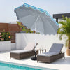 The 6.5 ft beach umbrella features a UPF 50+ canopy with a sturdy metal frame, ideal for poolside relaxation.