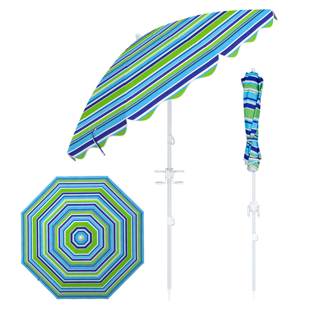 6.5 FT Beach Umbrella UPF 50+ with Sand Anchor for Garden Pool-Green - Gallery View 1 of 1