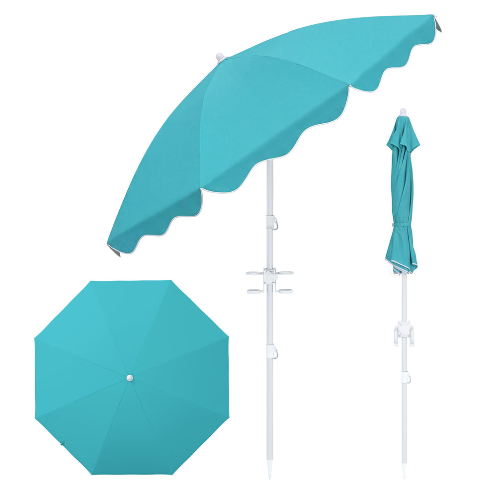 6.5 FT Beach Umbrella UPF 50+ with Sand Anchor for Garden Pool-Turquoise - Gallery View 1 of 1