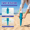 Spiral sand anchor with foldable handles for easy insertion of the 6.5 FT beach umbrella into sand or soil.
