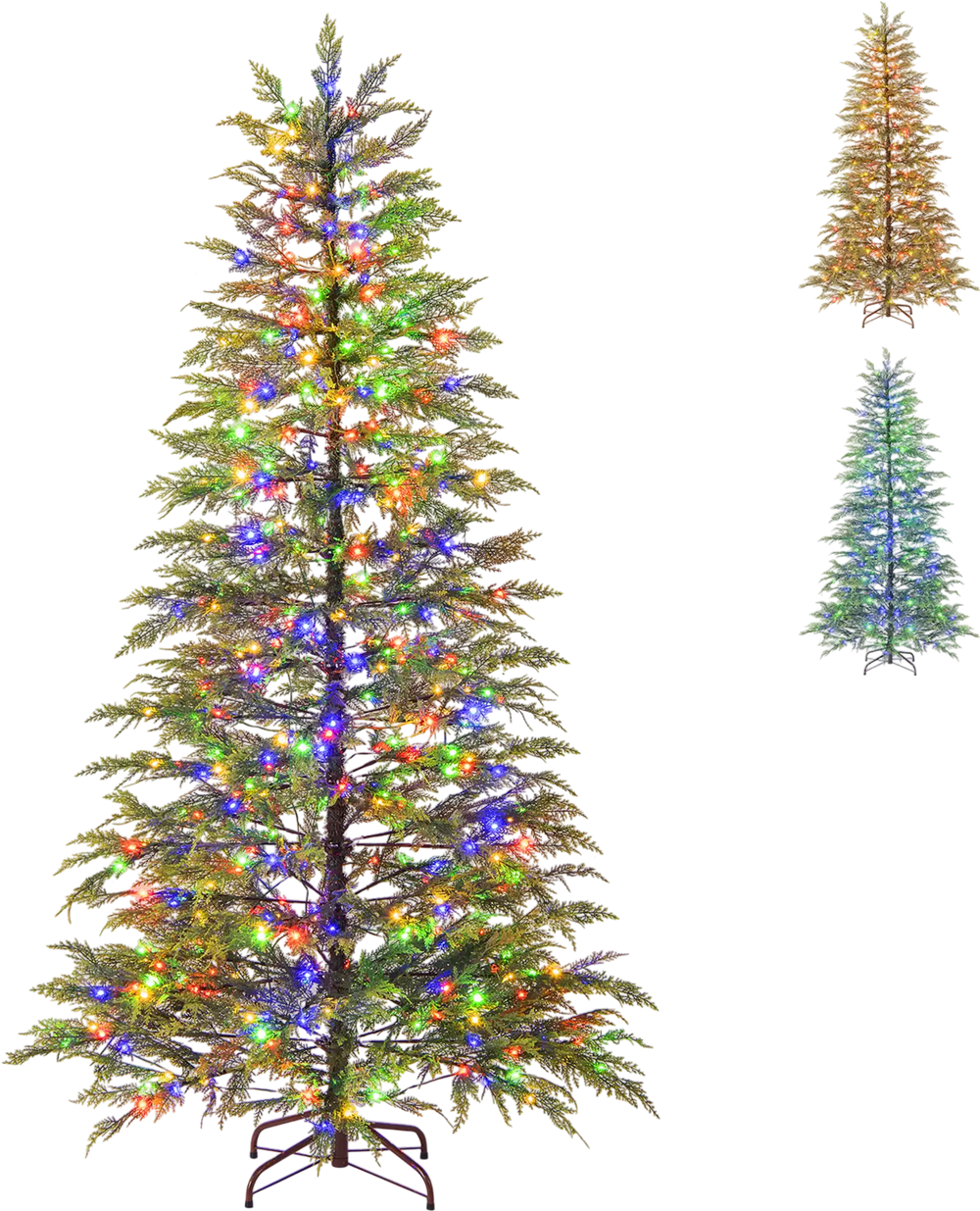 6.5 feet artificial Christmas tree with colorful LED lights and realistic branch tips, perfect for holiday decorations.