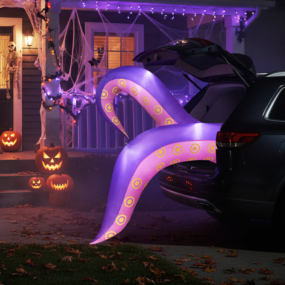 Giant 6.5 ft inflatable tentacles with LED lights, perfect for spooky Halloween car decorations.