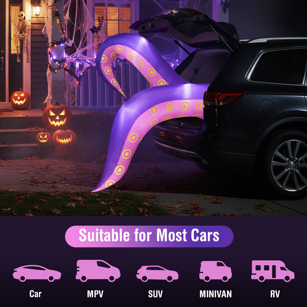 Giant 6.5 ft inflatable tentacles with LED lights, perfect for Halloween decoration on most cars, SUVs, and RVs.