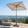 Rectangular 6.5 x 4.3 feet outdoor balcony umbrella in beige with tilt adjust button for optimal sun protection.