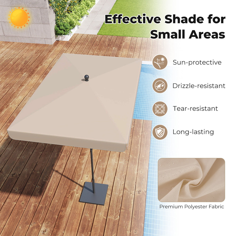 Rectangular 6.5 x 4.3 feet outdoor umbrella in beige, featuring a tilt adjust button for optimal shade on balconies.