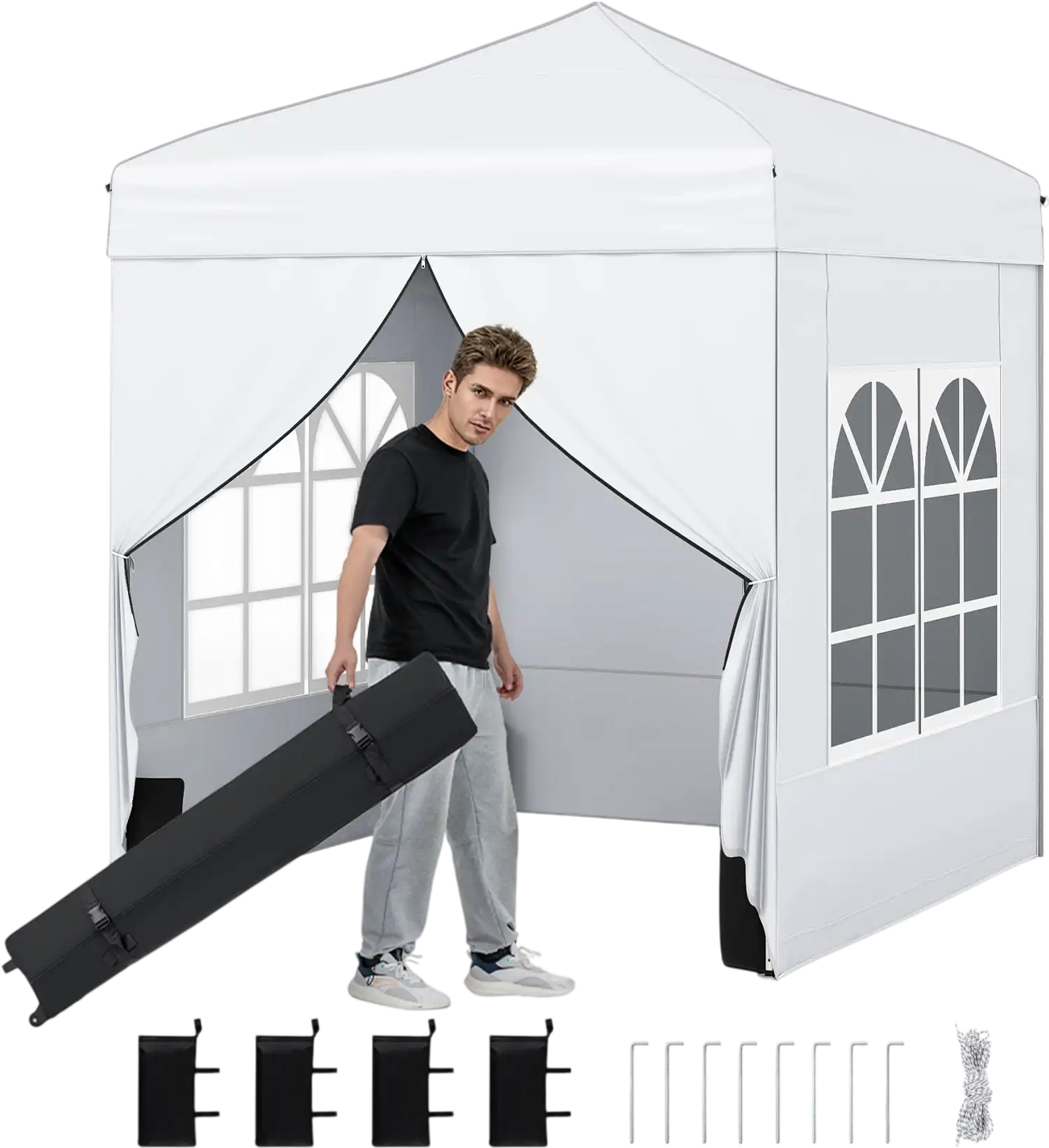 Costway 6.5' x 6.5' Pop-Up Canopy Tent w/ 4 Sidewalls & Wheeled Bag 75783126 New