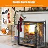 3-panel folding wrought iron fireplace screen with double doors and tools set, designed for safety and convenience.