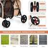 4-in-1 double pet stroller in beige with detachable carriers, featuring EVA wheels for all terrains and safety brakes.