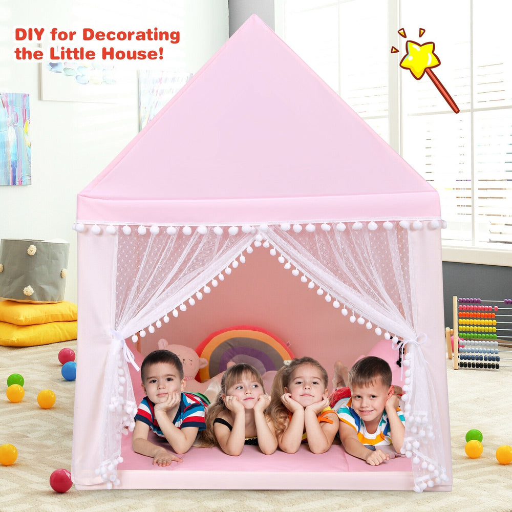 Kids play tent in pink with mesh curtains and thick mat, perfect for indoor and outdoor play and relaxation.