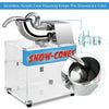 Close-up view of the electric snow cone machine's drain hole and pipe, designed for easy ice water release.