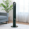 Bladeless design of the 42-inch black tower fan with remote control, ensuring safety and quiet operation in any room.
